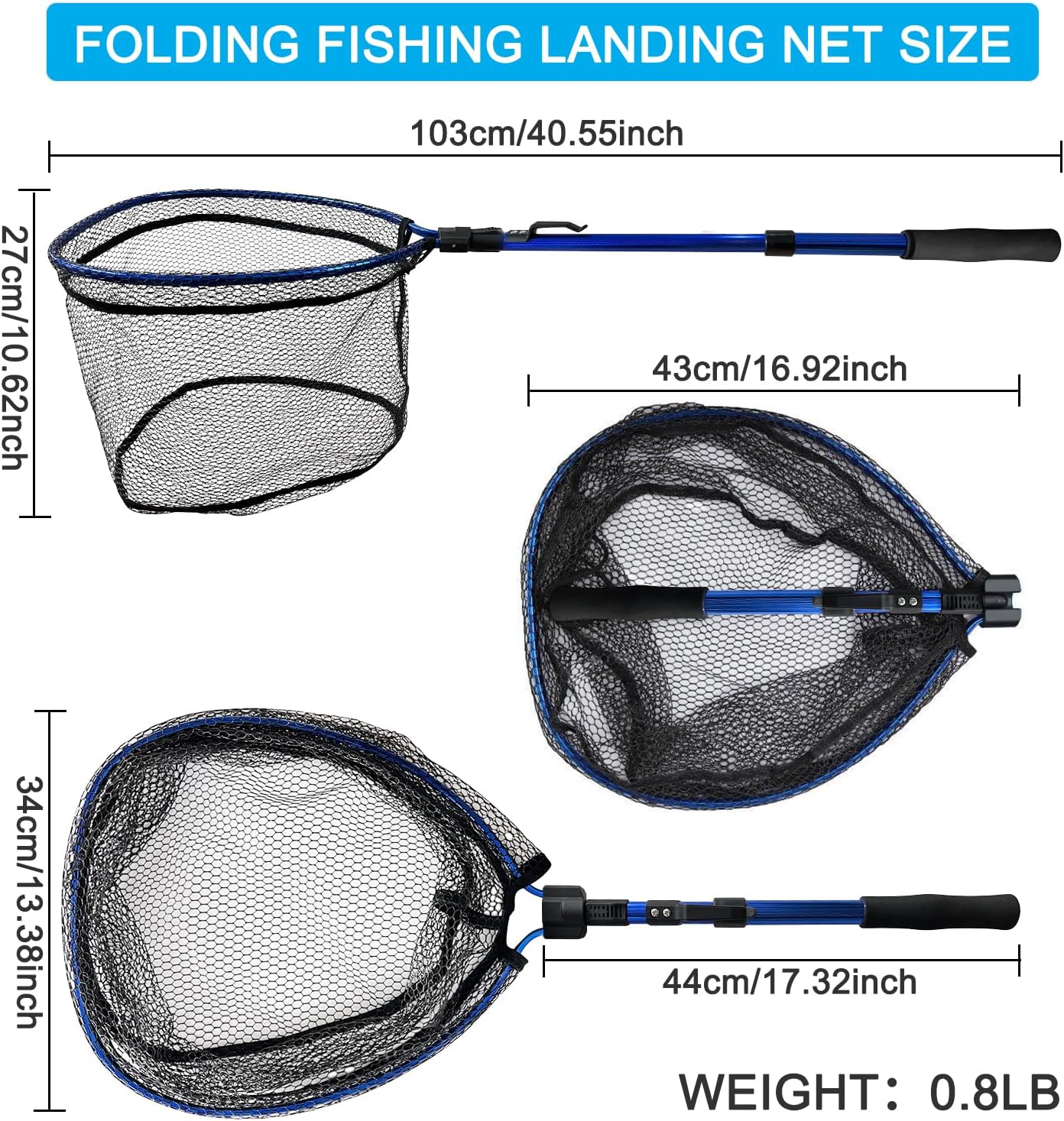 LBW Folding Rubber Fishing Net, Kayak Fishing Net for Saltwater or Freshwater, Collapsible Fishing Landing Net, Catfish, Bass, Trout Net, Compact Fishing Net with Handle - Image 3
