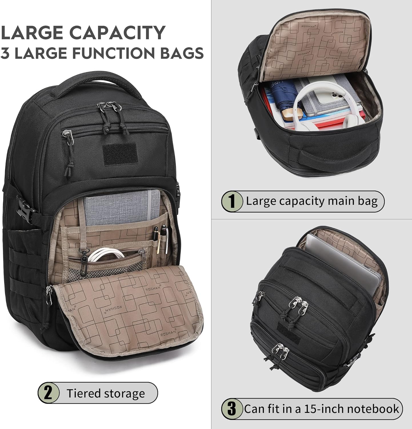 Wotony Military tactical backpack, backpack for men black tactical backpack small tactical backpack assault bag - Image 4